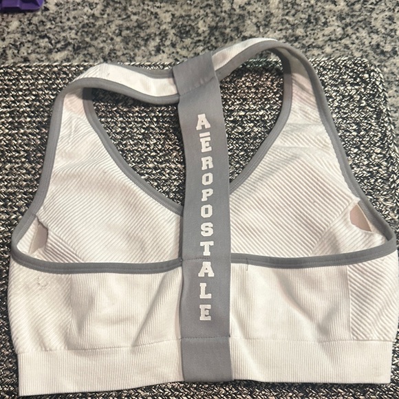 Aeropostale Women's White and Gray Sports Bra - Picture 2 of 3